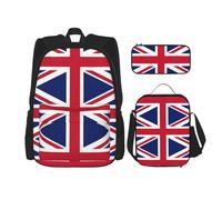 MDATT Mochila con bandera china con lonchera y estuche de lápices de 3 pulgadas, mochilas Kawaii con bolsa de almuerzo a juego, Bandera británica, Talla única, Mochilas de día
