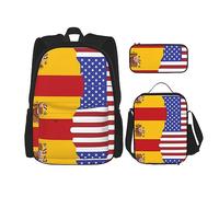 MDATT Mochila con bandera de España americana para niñas, mochila escolar con lonchera y estuche 3 en 1, juego de bolsas escolares, Bandera de España Americana, Talla única