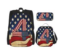 MDATT Mochila con bandera patriótica del 4 de julio con fiambrera, mochila de anime, mochila escolar, mochila para tres personas, Black, Talla única, Juego de mochila escolar