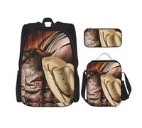 MDATT Mochila con diseño de botas occidentales con sombrero negro de vaquero, con fiambrera, mochila de anime, mochila escolar, mochila para tres personas, Black, Talla única, Juego de mochila escolar