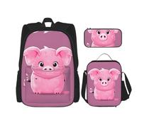 MDATT Mochila con diseño de escamas de dragón mágico 3D con lonchera y estuche de lápices de 3 pulgadas, mochilas kawaii con bolsa de almuerzo a juego, Pink Cute Pig, Talla única, Mochilas daypack