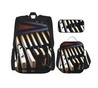 MDATT Mochila con diseño de escamas de dragón mágico 3D con lonchera y estuche de lápices de 3 pulgadas, mochilas kawaii con bolsa de almuerzo a juego, Piano con notas musicales, Talla única, Mochilas