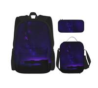 MDATT Mochila con diseño de escamas de dragón mágico 3D con lonchera y estuche de lápices de 3 pulgadas, mochilas kawaii con bolsa de almuerzo a juego, Cielo estrellado morado, Talla única, Mochilas