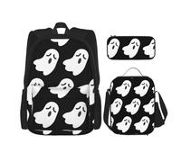 MDATT Mochila con diseño de fantasmas de Halloween con fiambrera, mochila de anime, mochila escolar, mochila para libros, juego de mochila para tres personas, Black, Talla única, Juego de mochila