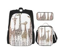 MDATT Mochila con diseño de jirafas divertidas de dibujos animados con fiambrera, mochila de anime, mochila escolar, mochila para tres personas, Black, Talla única, Juego de mochila escolar