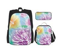 MDATT Mochila con diseño de loto y libélula con fiambrera, mochila de anime, mochila escolar, mochila para tres personas, Black, Talla única, Juego de mochila escolar