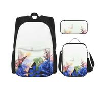 MDATT Mochila con diseño de margaritas de mariposa con fiambrera, mochila de anime, mochila escolar, mochila para tres personas, Black, Talla única, Juego de mochila escolar