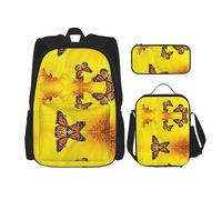 MDATT Mochila con diseño de mariposas y flores amarillas para niñas, con lonchera y estuche escolar 3 en 1, Flores Amarillas Mariposas, Talla única