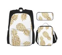 MDATT Mochila con fondo de piña dorada con fiambrera, mochila de anime, mochila escolar, mochila para libros, juego de mochila para tres personas, Black, Talla única, Juego de mochila escolar