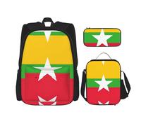 MDATT Mochila con la bandera de Arabia Saudita con lonchera y estuche de lápices de 3 pulgadas, mochilas Kawaii con bolsa de almuerzo a juego, Bandera de Myanmar, Talla única, Mochilas de día
