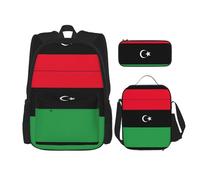 MDATT Mochila con la bandera noruega con lonchera y estuche de lápices de 3 pulgadas, mochilas Kawaii con bolsa de almuerzo a juego, Bandera de Libia, Talla única, Mochilas daypack