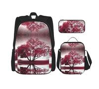 MDATT Mochila con patrón de purpurina para niñas, mochila escolar con lonchera y estuche 3 en 1, juego de bolsas escolares, Paisaje rojo cielo, Talla única