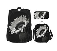 MDATT Mochila con patrón de purpurina para niñas, mochila escolar con lonchera y estuche 3 en 1, juego de bolsas escolares, Girasol Negro Gris, Talla única