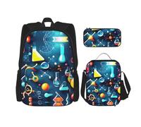 MDATT Mochila con patrón étnico africano con lonchera y estuche de lápices de 3 pulgadas, mochilas kawaii con bolsa de almuerzo a juego, Ciencia abstracta química, Talla única, Mochilas daypack