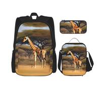 MDATT Mochila con patrón étnico africano con lonchera y estuche de lápices de 3 pulgadas, mochilas kawaii con bolsa de almuerzo a juego, Árbol majestuoso de jirafa africana, Talla única, Mochilas