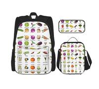MDATT Mochila con patrón moteado infinito para niñas, mochila escolar con lonchera y estuche 3 en 1 juego de bolsas escolares, Introducción de varias verduras, Talla única