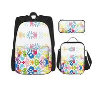 MDATT Mochila con patrón moteado infinito para niñas, mochila escolar con lonchera y estuche 3 en 1 juego de bolsas escolares, Impresión de mano para niños, Talla única