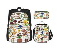 MDATT Mochila con patrón moteado infinito para niñas, mochila escolar con lonchera y estuche 3 en 1 juego de bolsas escolares, Pintura japonesa de hongos, Talla única