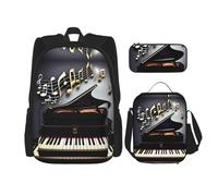 MDATT Mochila con teclas de piano con notas musicales con lonchera y estuche de lápices de 3 pulgadas, mochilas kawaii con bolsa de almuerzo a juego, Pianos de notas musicales, Talla única, Mochilas