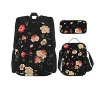 MDATT Mochila de águila calva para niñas, mochilas escolares con lonchera y estuche 3 en 1, juego de bolsas escolares, Otoño Hermoso Floral, Talla única