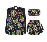 MDATT Mochila de águila calva para niñas, mochilas escolares con lonchera y estuche 3 en 1, juego de bolsas escolares, Rompecabezas de concienciación sobre el autismo, Talla única