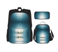 MDATT Mochila de águila calva para niñas, mochilas escolares con lonchera y estuche 3 en 1, juego de bolsas escolares, Flor de loto asiática, Talla única