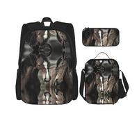 MDATT Mochila de animales blancos para niñas, mochila escolar con lonchera y estuche 3 en 1, juego de bolsas escolares, Dos caballos, Talla única