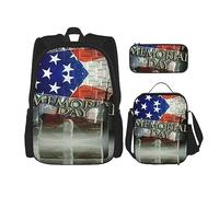 MDATT Mochila de animales blancos para niñas, mochila escolar con lonchera y estuche 3 en 1, juego de bolsas escolares, Día Patriótico de los Soldados Militares de los Estados Unidos, Talla única