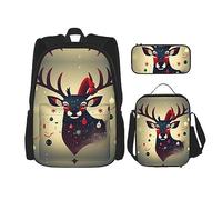 MDATT Mochila de árbol de Navidad y campana con lonchera y estuche de lápices de 3 pulgadas, mochilas Kawaii con bolsa de almuerzo a juego, Imagen de ciervo navideño, Talla única, Mochilas de día