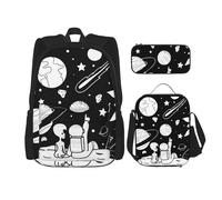 MDATT Mochila de astronauta con fiambrera, mochila de anime, mochila escolar, mochila para tres personas, Black, Talla única, Juego de mochila escolar