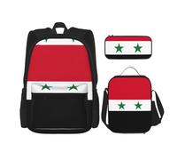 MDATT Mochila de bandera alemana con lonchera y estuche de lápices de 3 pulgadas, mochilas Kawaii con bolsa de almuerzo a juego, Bandera de la República Árabe Siria, Talla única, Mochilas de día