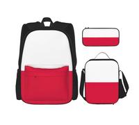 MDATT Mochila de bandera portuguesa con lonchera y estuche de lápices de 3 pulgadas, mochilas Kawaii con bolsa de almuerzo a juego, Bandera polaca, Talla única, Mochilas daypack
