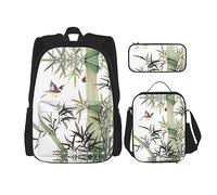 MDATT Mochila de béisbol y guante para niñas, mochilas escolares con lonchera y estuche para lápices, juego de bolsas escolares 3 en 1, Patrón de pájaro de bambú, Talla única
