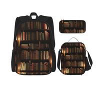 MDATT Mochila de biblioteca para sala de libros con fiambrera, mochila de anime, mochila escolar, mochila para tres personas, Black, Talla única, Juego de mochila escolar