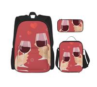 MDATT Mochila de boda con copas de vino para el día de San Valentín, con fiambrera, mochila de anime, mochila escolar, mochila para tres personas, Black, Talla única, Juego de mochila escolar