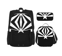 MDATT Mochila de calavera humana en blanco y negro para niñas, mochila escolar con lonchera y estuche 3 en 1, juego de bolsas escolares, Bandera de Arizona negra, Talla única