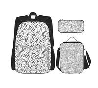 MDATT Mochila de calavera humana en blanco y negro para niñas, mochila escolar con lonchera y estuche 3 en 1, juego de bolsas escolares, Lunares blancos y negros, Talla única