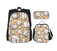 MDATT Mochila de campo de golf de playa para niñas, mochilas escolares con lonchera y estuche 3 en 1, juego de bolsas escolares, Patrón de béisbol, Talla única