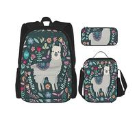 MDATT Mochila de conejillo de indias para niñas con lonchera y estuche escolar 3 en 1, Linda llama floral, Talla única