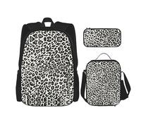 MDATT Mochila de conejillo de indias para niñas con lonchera y estuche escolar 3 en 1, Patrón de leopardo blanco y negro, Talla única