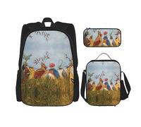 MDATT Mochila de construcción antigua para niñas, mochilas escolares con lonchera y estuche 3 en 1, juego de bolsas escolares, Fiesta de animales, Talla única