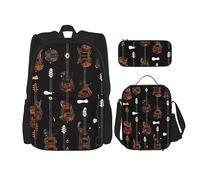 MDATT Mochila de espuma de cerveza con lonchera y estuche para lápices, mochilas Kawaii con bolsa de almuerzo a juego, Estampado artístico de guitarra, Talla única, Mochilas de día