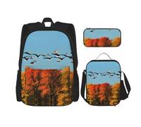 MDATT Mochila de esquí con cable antiguo de invierno con lonchera y estuche para lápices, mochilas Kawaii con bolsa de almuerzo a juego, Cazando patos salvajes voladores y árboles, Talla única,