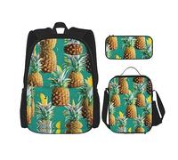 MDATT Mochila de esquí con cable antiguo de invierno con lonchera y estuche para lápices, mochilas Kawaii con bolsa de almuerzo a juego, Piña tropical hawaiana, Talla única, Mochilas de día