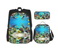 MDATT Mochila de estilo bordado ucraniano rosa para niñas, mochila escolar con lonchera y estuche 3 en 1 juego de bolsas escolares, Tropical Fish, Talla única