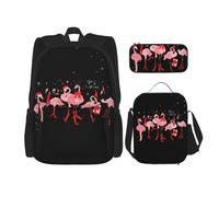 MDATT Mochila de flamenco rosa y copo de nieve con fiambrera, mochila de anime, mochila escolar, mochila para tres personas, Black, Talla única, Juego de mochila escolar
