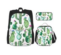 MDATT Mochila de flores de cactus con fiambrera, mochila de anime, mochila escolar, mochila para libros, juego de mochila para tres personas, Black, Talla única, Juego de mochila escolar