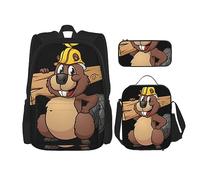 MDATT Mochila de gatos blancos y negros para niñas, mochilas escolares con lonchera y estuche 3 en 1 juego de bolsas escolares, Beaver Working, Talla única