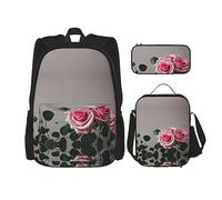 MDATT Mochila de hongos rojos y blancos con lonchera y estuche de lápices de 3 pulgadas, mochilas Kawaii con bolsa de almuerzo a juego, rosa rosa, Talla única, Mochilas daypack
