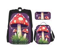 MDATT Mochila de hongos rojos y blancos con lonchera y estuche de lápices de 3 pulgadas, mochilas Kawaii con bolsa de almuerzo a juego, Magic Red Mushroom, Talla única, Mochilas daypack